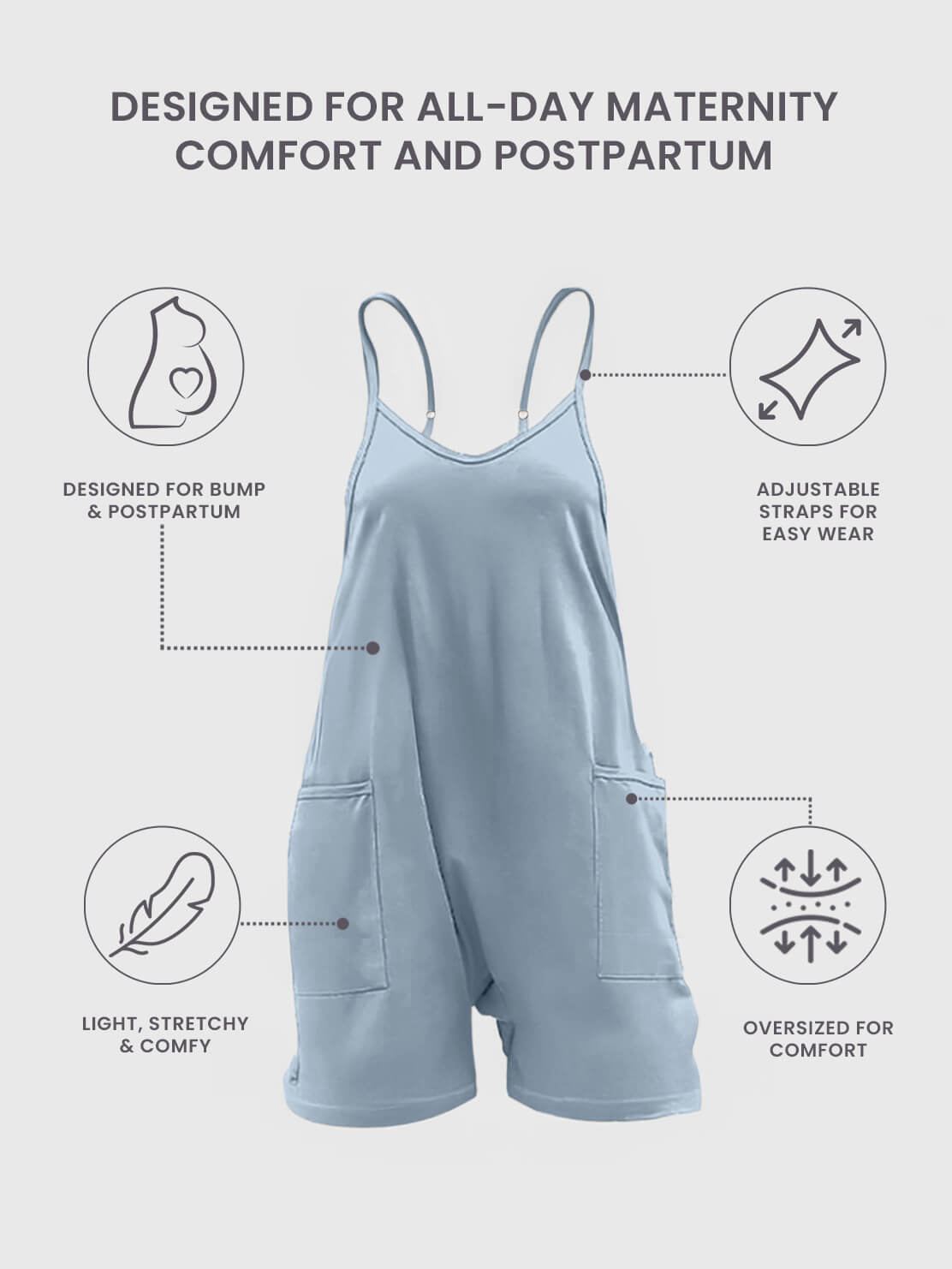 WonderBuy Oversized Jumpsuit Shorts - Maternity & Postpartum